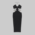 Cutout Halter Red Midi Dress H5972