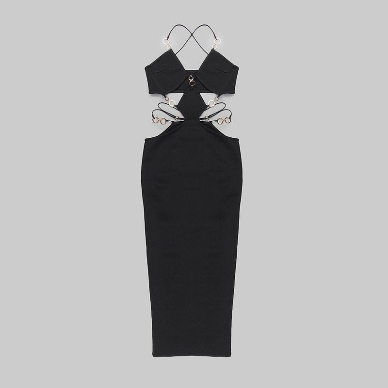 Cutout Halter Red Midi Dress H5972