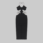 Cutout Halter Red Midi Dress H5972