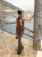 Cutout Halter Ruched Maxi Dress H7010