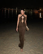 Cutout Halter Ruched Maxi Dress H7010