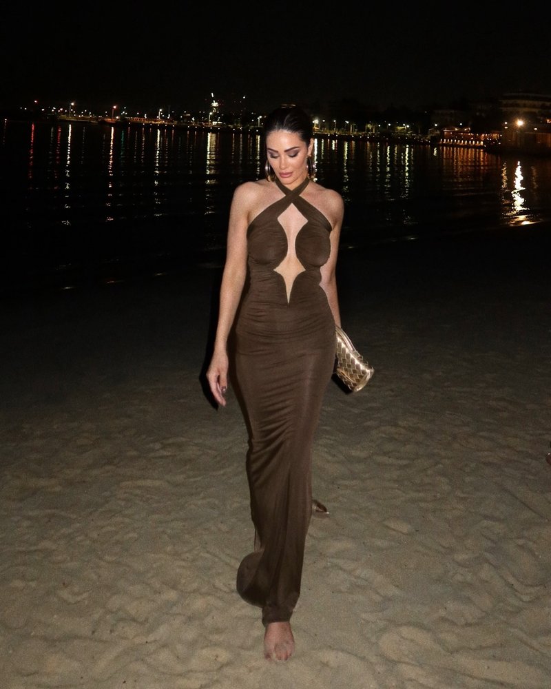 Cutout Halter Ruched Maxi Dress H7010