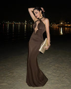 Cutout Halter Ruched Maxi Dress H7010