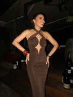 Cutout Halter Ruched Maxi Dress H7010
