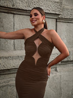 Cutout Halter Ruched Maxi Dress H7010