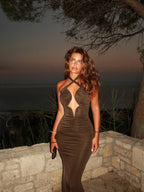 Cutout Halter Ruched Maxi Dress H7010