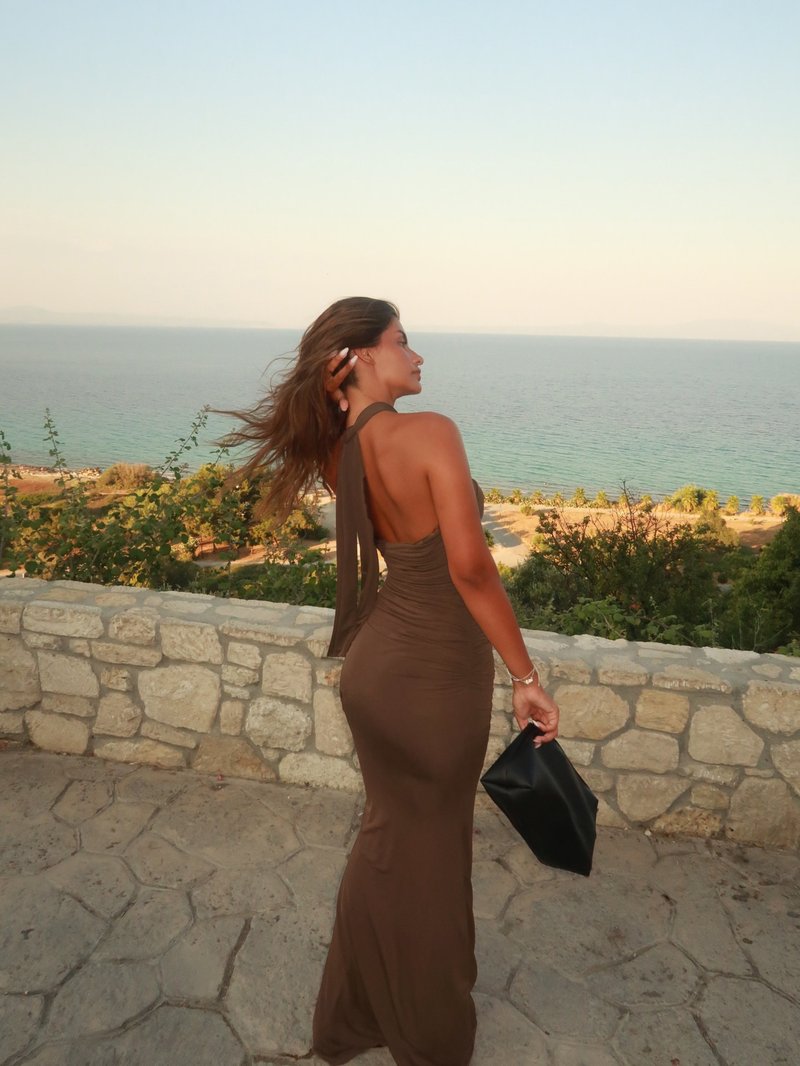 Cutout Halter Ruched Maxi Dress H7010