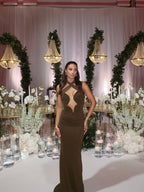 Cutout Halter Ruched Maxi Dress H7010