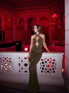 Cutout Halter Ruched Maxi Dress H7010