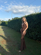 Cutout Halter Ruched Maxi Dress H7010