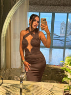 Cutout Halter Ruched Maxi Dress H7010