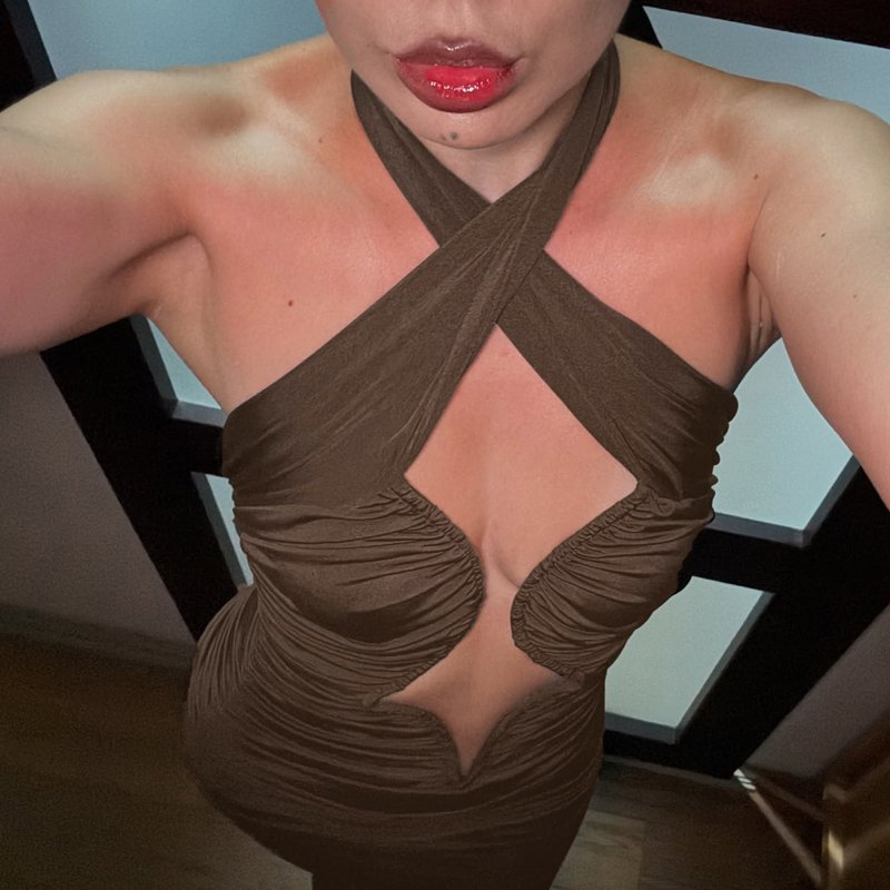 Cutout Halter Ruched Maxi Dress H7010