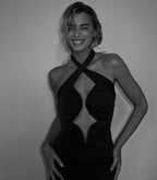 Cutout Halter Ruched Maxi Dress H7010