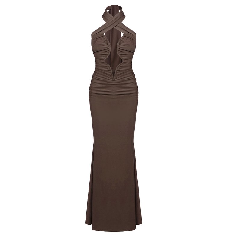 Cutout Halter Ruched Maxi Dress H7010