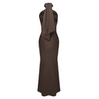 Cutout Halter Ruched Maxi Dress H7010
