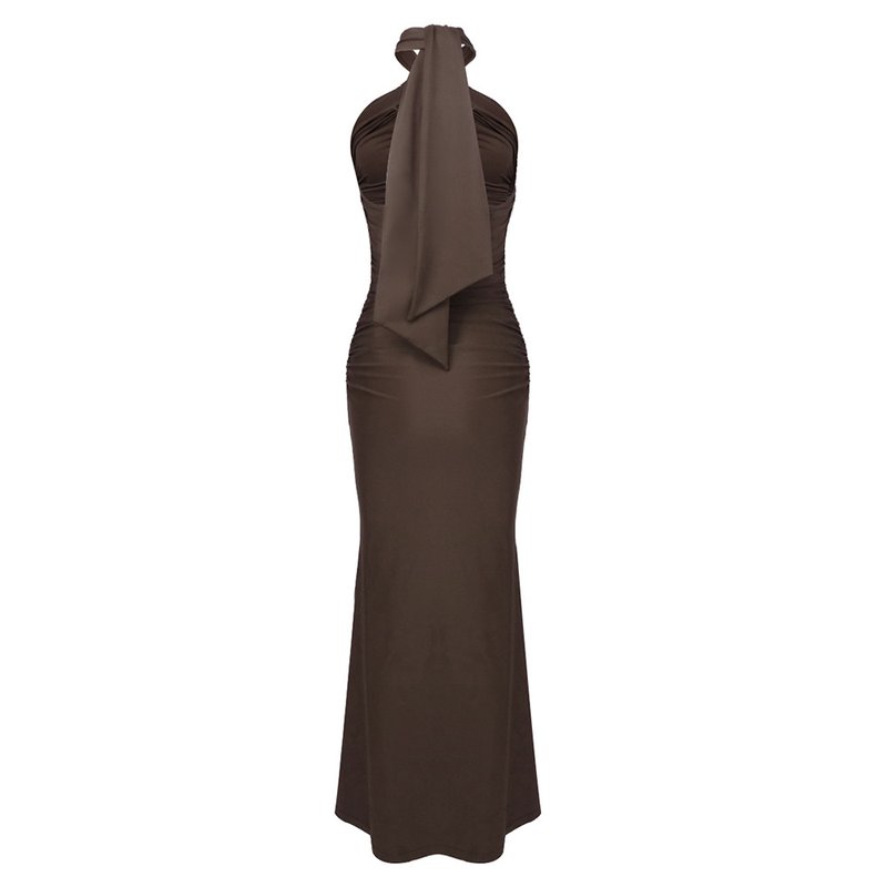 Cutout Halter Ruched Maxi Dress H7010