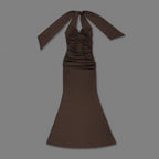 Cutout Halter Ruched Maxi Dress H7010