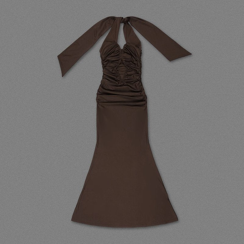 Cutout Halter Ruched Maxi Dress H7010