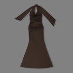 Cutout Halter Ruched Maxi Dress H7010