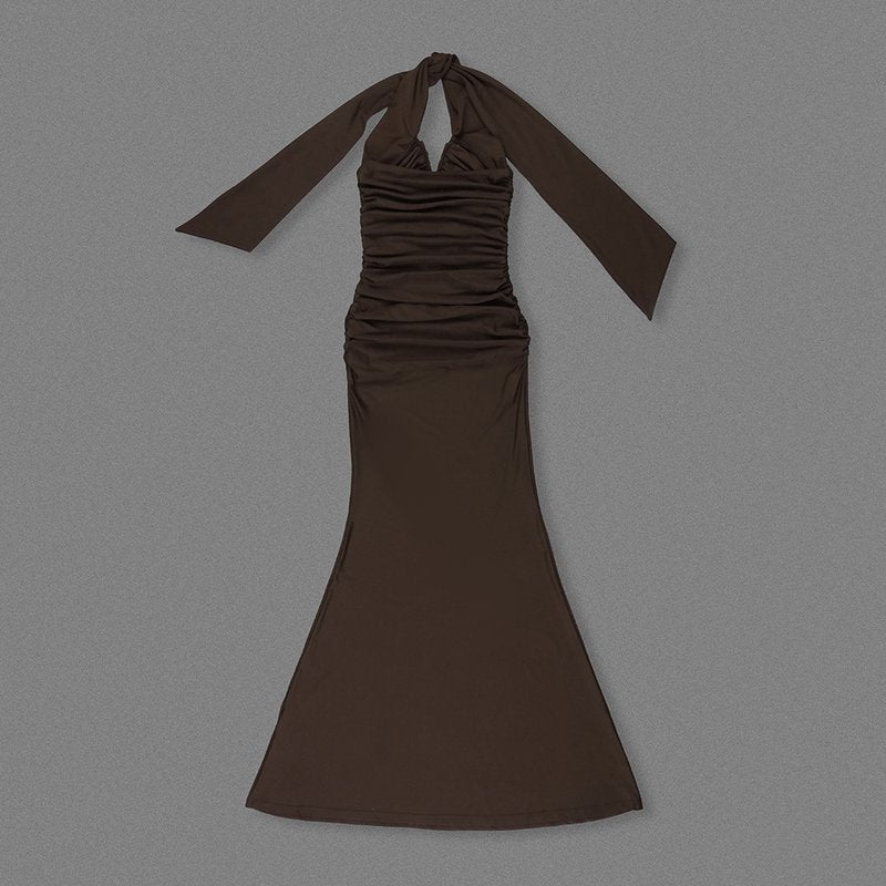 Cutout Halter Ruched Maxi Dress H7010
