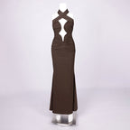 Cutout Halter Ruched Maxi Dress H7010