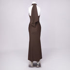 Cutout Halter Ruched Maxi Dress H7010