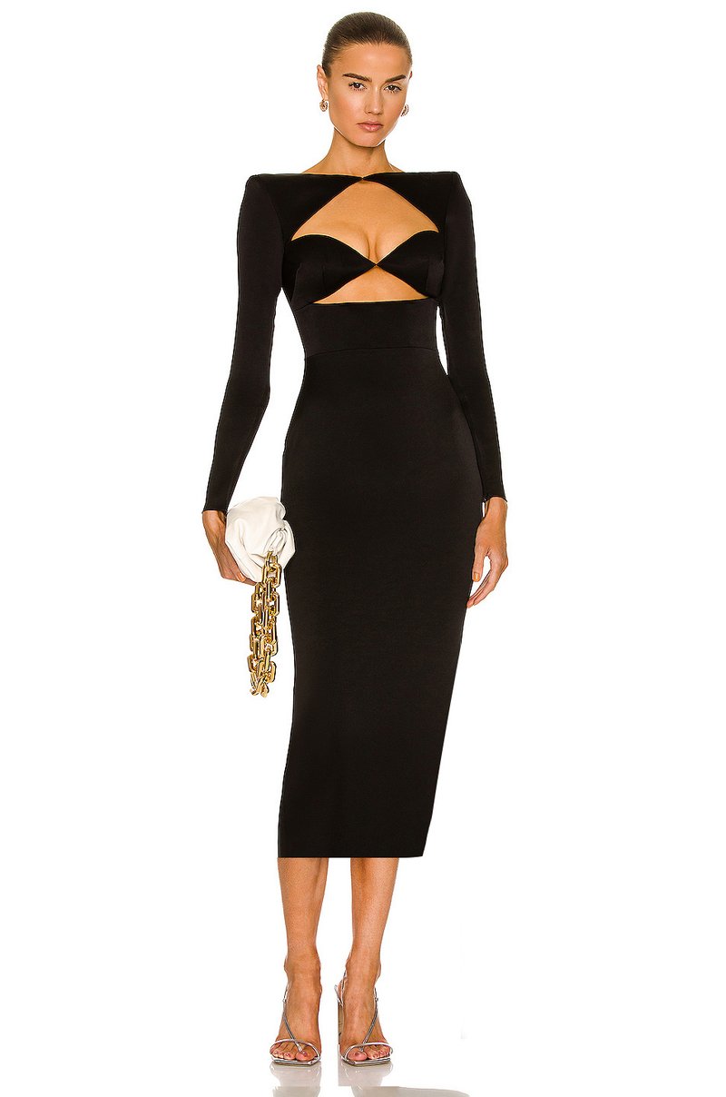 Cutout Long Sleeve Black Gown H5312