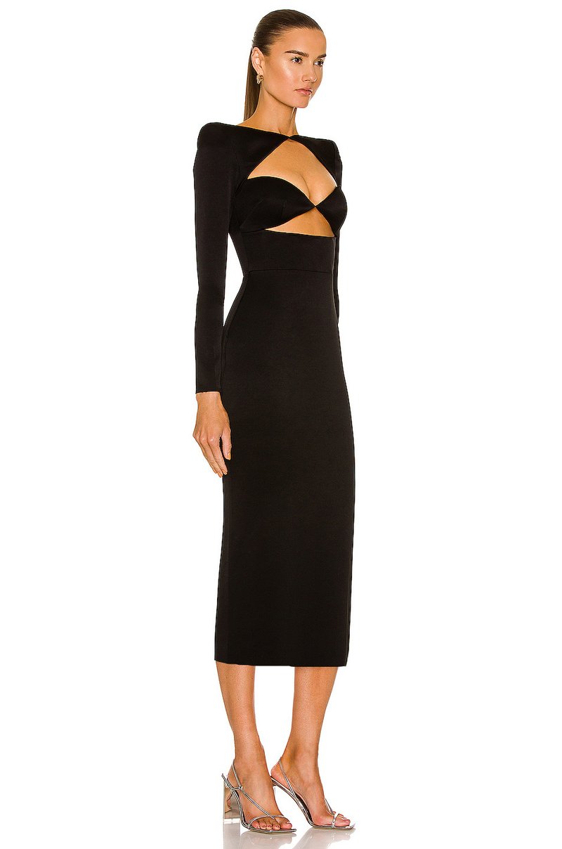 Cutout Long Sleeve Black Gown H5312