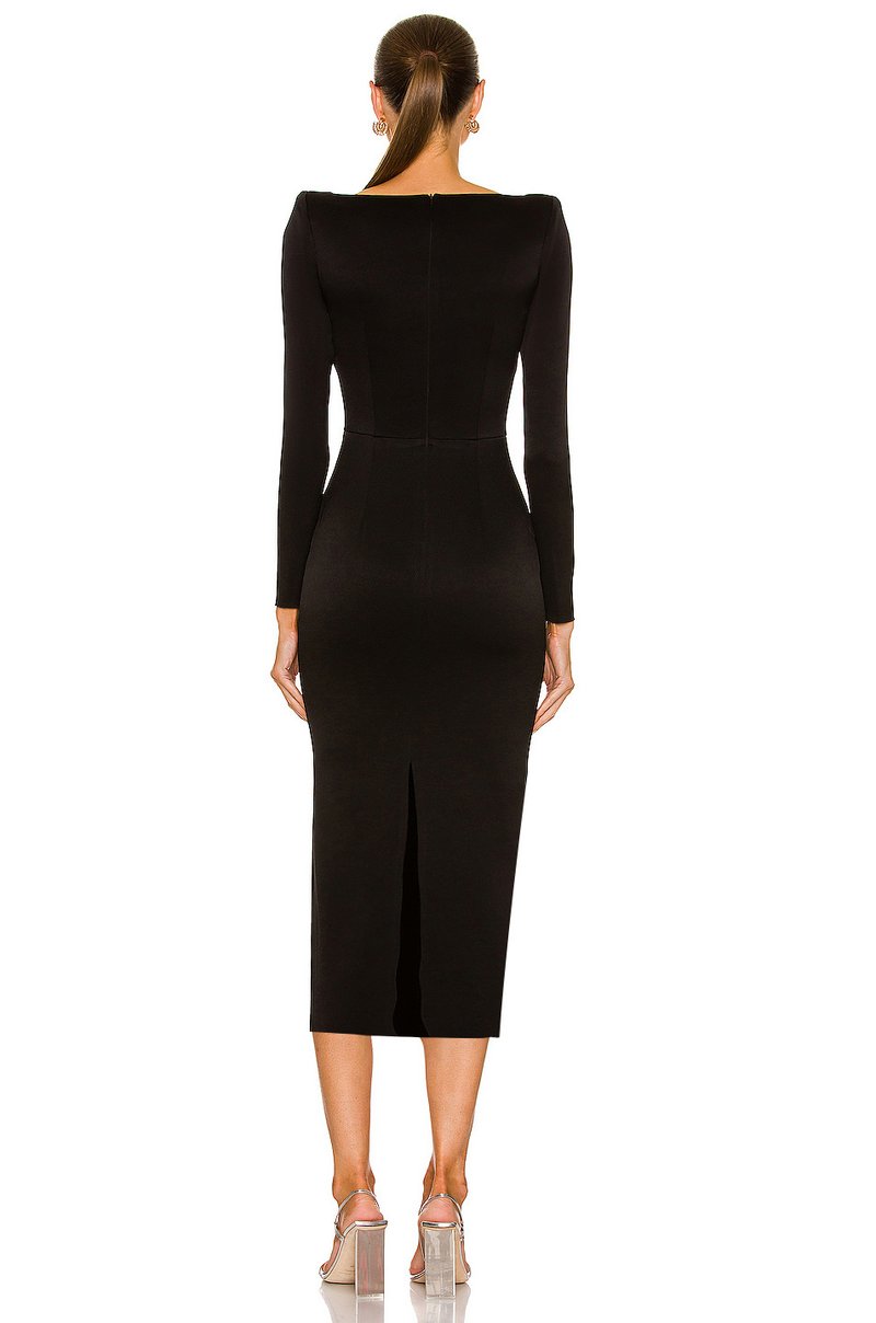 Cutout Long Sleeve Black Gown H5312