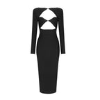 Cutout Long Sleeve Black Gown H5312