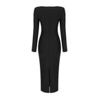 Cutout Long Sleeve Black Gown H5312