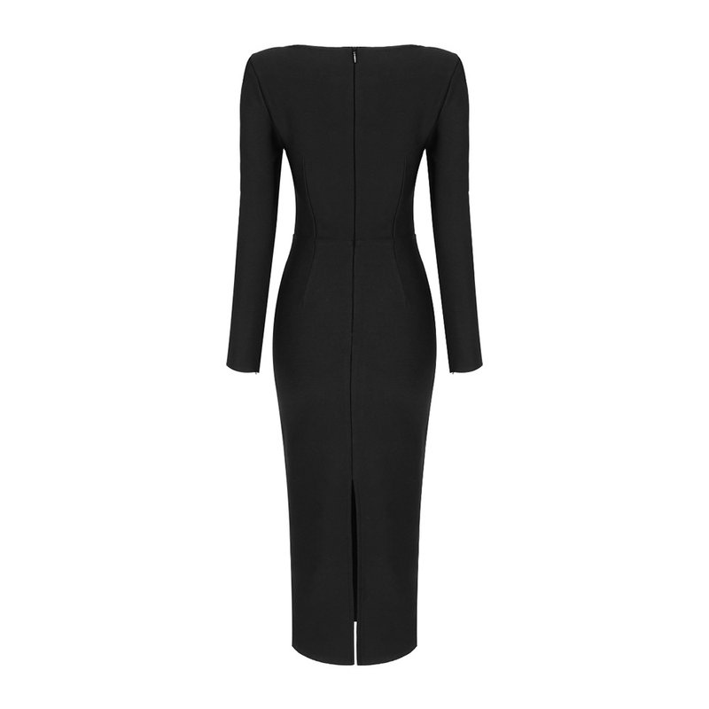 Cutout Long Sleeve Black Gown H5312