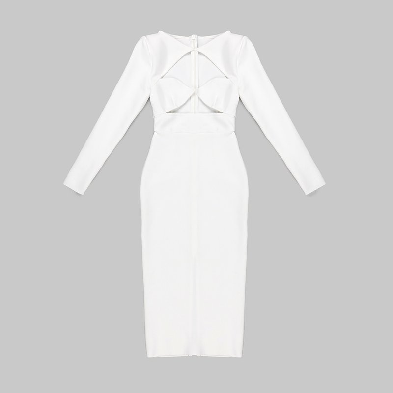 Cutout Long Sleeve Black Gown H5312