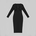 Cutout Long Sleeve Black Gown H5312
