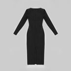 Cutout Long Sleeve Black Gown H5312