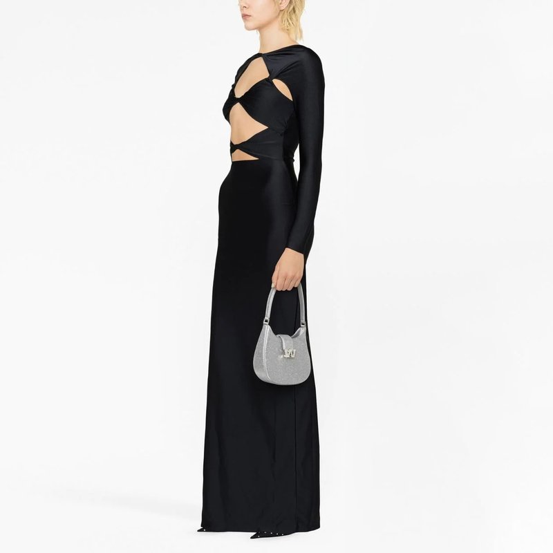 Cutout Long Sleeve Black Maxi Dress H6075
