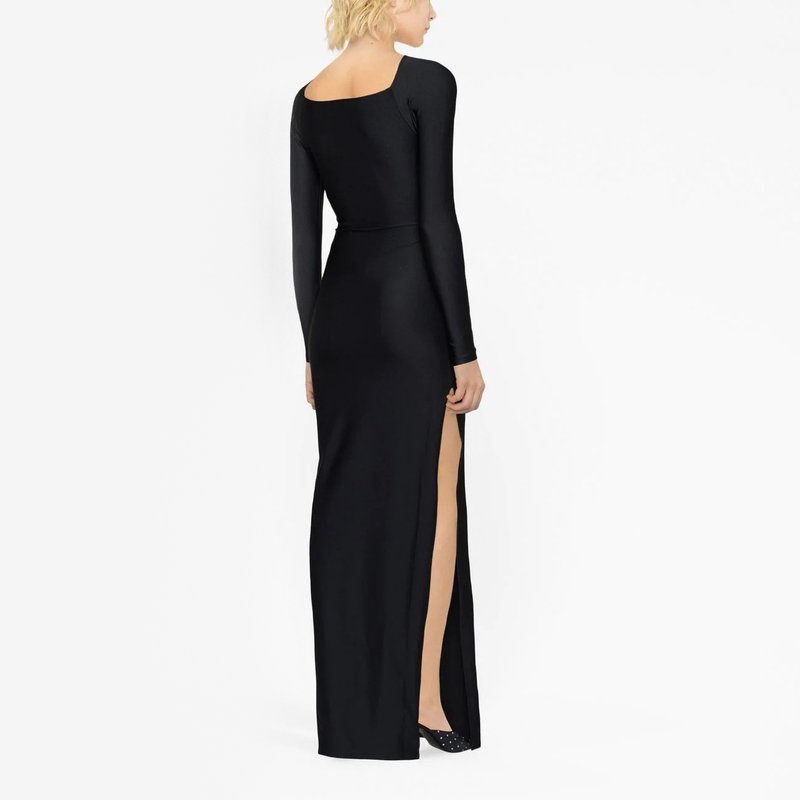 Cutout Long Sleeve Black Maxi Dress H6075
