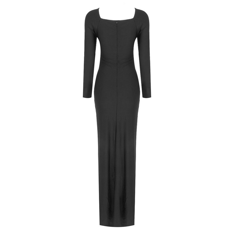 Cutout Long Sleeve Black Maxi Dress H6075