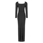 Cutout Long Sleeve Black Maxi Dress H6075