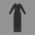 Cutout Long Sleeve Black Maxi Dress H6075