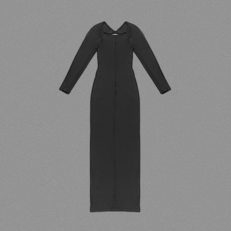 Cutout Long Sleeve Black Maxi Dress H6075