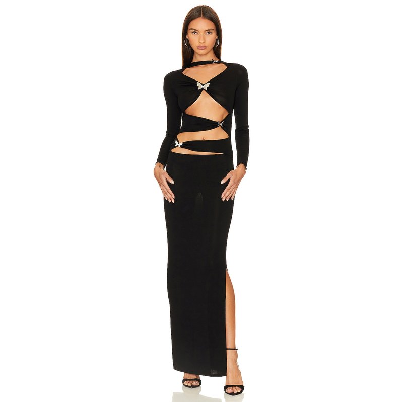 Cutout Long Sleeve Maxi Dress H6182