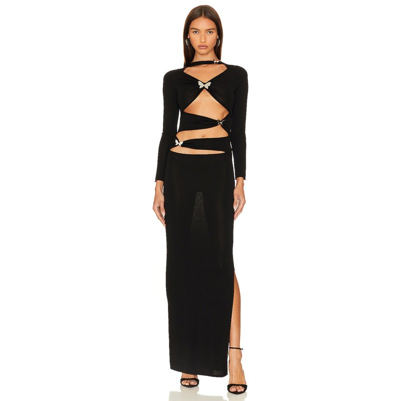 Cutout Long Sleeve Maxi Dress H6182