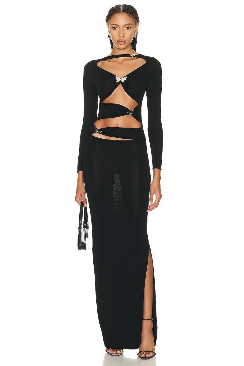 Cutout Long Sleeve Maxi Dress H7140
