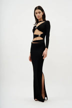 Cutout Long Sleeve Maxi Dress H7140