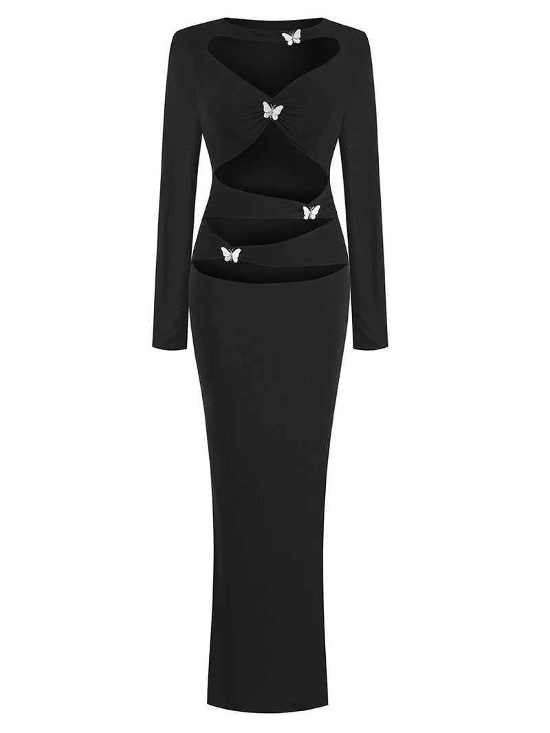 Cutout Long Sleeve Maxi Dress H7140