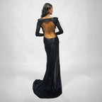 Cutout Long Sleeve Shimmer Maxi Dress H6377