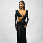 Cutout Long Sleeve Shimmer Maxi Dress H6377