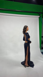 Cutout Long Sleeve Shimmer Maxi Dress H6377