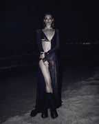 Cutout Long Sleeve Shimmer Maxi Dress H6377